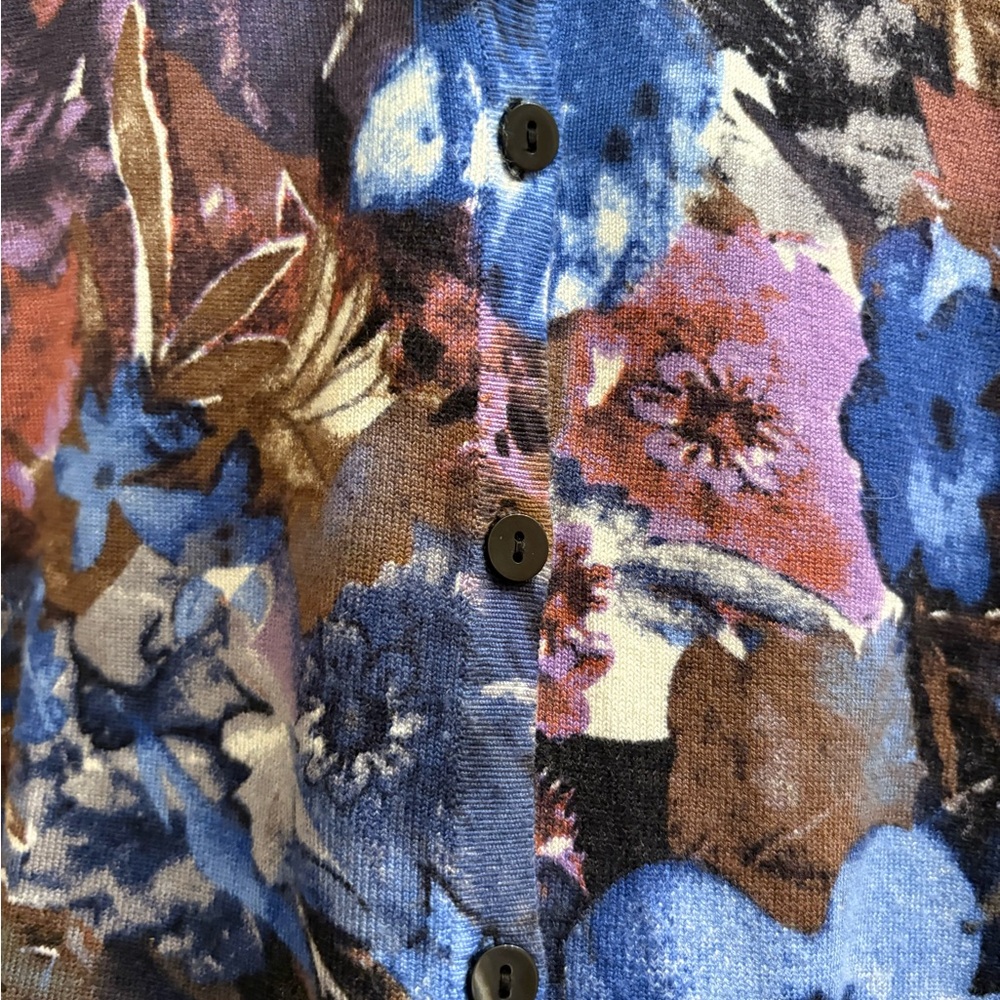 Joseph A. Floral Cardigan Sweater Blue/Purple Women’s Small - Picture 2 of 7
